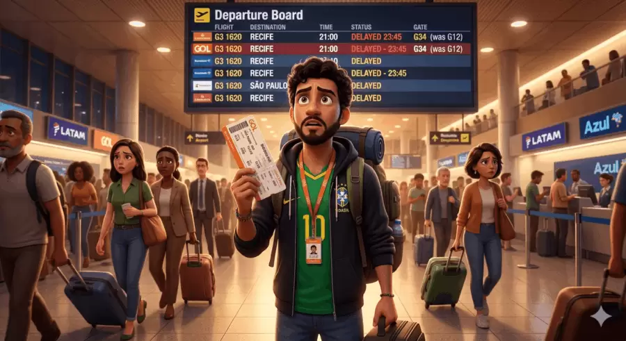 Passageiro em aeroporto após mudança de horário de voo