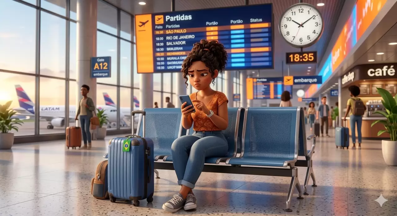 passageiro com voo atrasado GOL no aeroporto