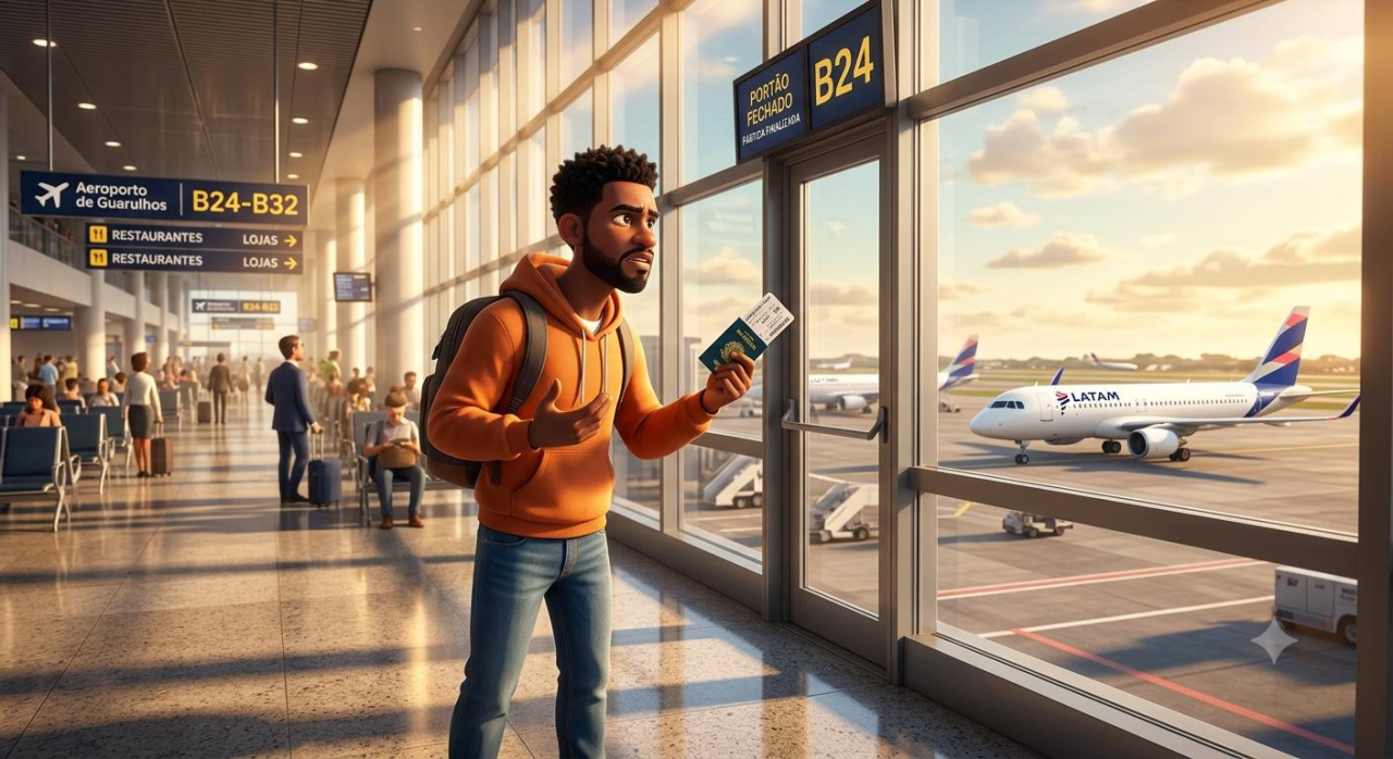 Passageiro impedido de embarcar por overbooking no aeroporto