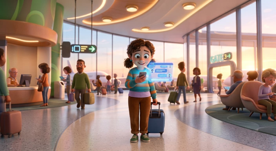 Contato Azul: passageiro tentando falar com a companhia pelo WhatsApp no aeroporto